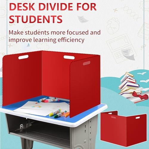 24Pack Desk Dividers for Students 14 × 17.5 × 14 Inch Plastic Durable and Waterproof Black Privacy Folders Shields Test Dividers with Classroom Privacy Boards for School Study Supplies (24PCS Red) - Image 5