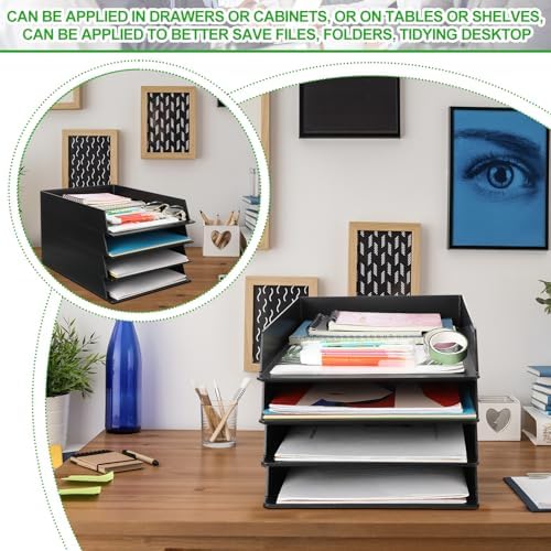 Wenqik Black Letter Trays Stackable, 6 Pcs Plastic Desk Organizer - Image 4