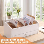 Wood Desktop Organizer with Drawer, 17 Inch 32 Section Bill & Mail & File Organizer Storage for Office Desk, Desktop Mail Holder and Office Supplies Storage, Letter and Paper Sorter (White) - Image 5