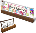 Artblox Office Personalized Name Plate for Desk with Business Card Holder On Clear Acrylic Glass School Teacher Design Custom Desk Name Plate with Your Name and Credentials Customized Gift by Artblox