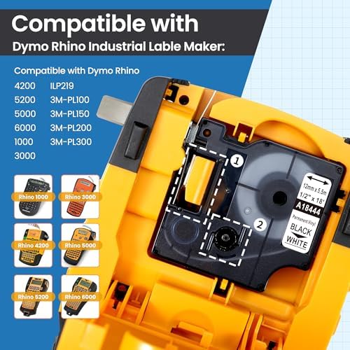 10 Pack Compatible with Dymo Rhino 18444 Label Tape Permanent Vinyl - Image 3