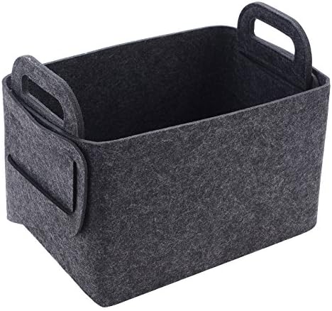 Minoisome Storage Basket Felt Storage Bin Collapsible& Convenient Box Organizer with Carry Handles for Office Bedroom Closet Babies Nursery Toys Laundry (Dark grey, 15.7inch（L）×11inch（W）×10inch（H）) by Unknown