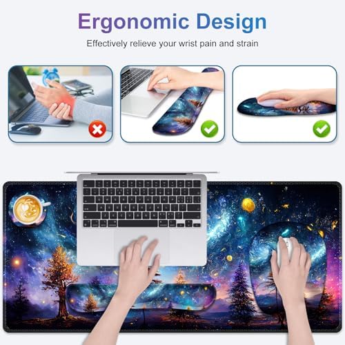 4 in 1 Large Mouse Pad, Keyboard Wrist Rest Set, Ergonomic, Non-slip, Waterproof, Colorful World - Image 3