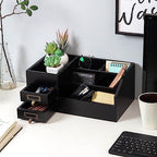 Distressed Rustic Wooden Office Desktop Organizer Wood Shelf Tabletop Home Organizer Storage with Multiple Compartments 2 Tier Drawers,perfect Jewelry storage Display Box for Desk, Vanity (Black) - Image 3