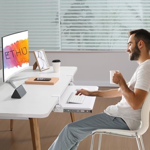 ETHU Small Keyboard Tray Under Desk with Metal Rail, 19.7x11.8", White - Image 5