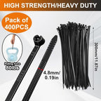Blulu 11 Inch 400 Pcs Black Cable Ties with Metal Tooth Self Locking - Image 2