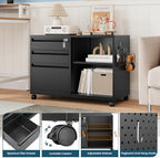 MIIIKO 3 Drawer File Cabinet with Lock, Metal Lateral Rolling Printer Stand Office Storage Filing Cabinets for Home Office,A4, Letter,File Folders(Black) - Image 5