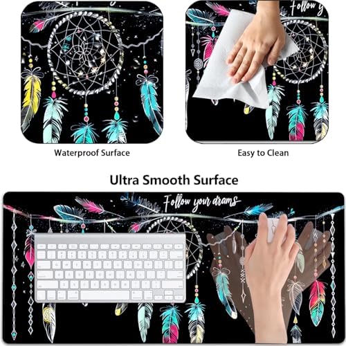 Large Gaming Mouse Pad+ Keyboard Wrist Rest Set, Ergonomics Memory Foam Mouse Mat Wrist Rest Support for Home Office, Waterproof Extended Mousepad 31.5x11.8in, Dream Catcher Black Desk Pad - Image 2