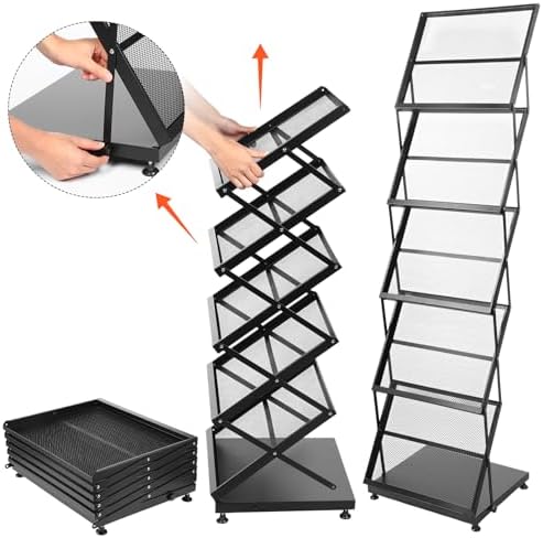 AmazingSpark Brochure Display Stand Foldable Magazine Rack Portable Double A4 Size Literature Brochure Holder Magazine Rack Metal 10 Pockets with Carrying Bag for Trade Show Exhibition Office(5-Tier) - Image 4