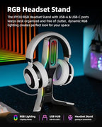 RGB Gaming Headset Stand with 2 USB and 1 Type-C Ports, Game Headphone Mount for PC Computer, Xbox One, Xbox Series S/X, PS5, PS4, Earphone Holder Hanger, Desk Gamer Accessories, Black&White - Image 2