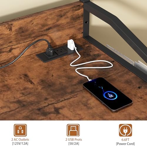 Printer Stand with Fabric Drawers, Lateral Office Filing Cabinets with Power outlets & USB Charging Port, File Cabinet with Large Printer Stands for Home Office, Shredder Stand (Rustic Brown) - Image 4