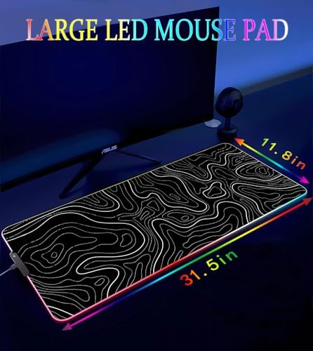 RGB Gaming Mouse Pad, Large Mouse pad with Led Light, Black Lines Non-Slip Rubber Base Big Mouse Mat for Gamer, 31.5 X 11.8 Inch - Image 3