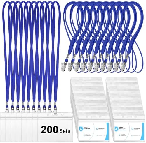 Marspark 4"x3" Name Badge Holder with Lanyard Bulk, Blue, 200 Sets by Marspark