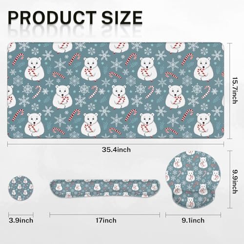 Britimes Keyboard Mouse Pad Set, 4 in 1 Desk Mat Set, Christmas Snowflake - Image 2