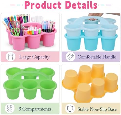 6 Pack Classroom Caddy With Handle for School Supplies, Pastel - Image 3