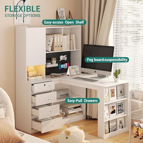51.6" White L Shaped Home Office Desk with Drawers and Storage - Image 3