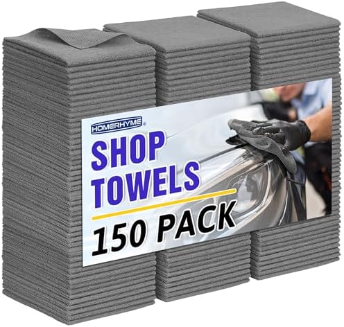 Microfiber Cleaning Cloth,150 Pack Grey Cleaning Rags, Bulk All-Purpose Lint-Free Shop Towels Wipes, Commercial Micro Fiber Cleaning Towels Washcloth for Car Garage Housekeeping 11.5"*11.5" by HOMERHYME