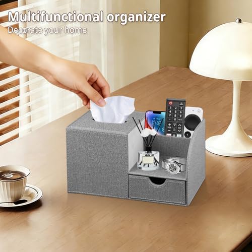 Nightstand Organizer with Tissue Holder,PU Leather Square Tissue Box Cover - Image 2