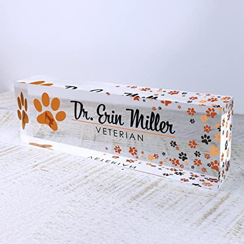 Artblox Office Desk Name Plate Personalized | Custom Name Plates for Desks | Vet Dog Design On Clear Acrylic Glass | Cute Office Desk Accessories Customized Gifts - (8" x 2.5") - Image 5
