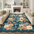 DUKINO 5x7 Area Rugs for Bedroom Floral Washable Rug Non Slip Prussian Blue by DUKINO
