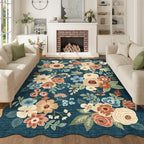 DUKINO 5x7 Area Rugs for Bedroom Floral Washable Rug Non Slip Prussian Blue by DUKINO
