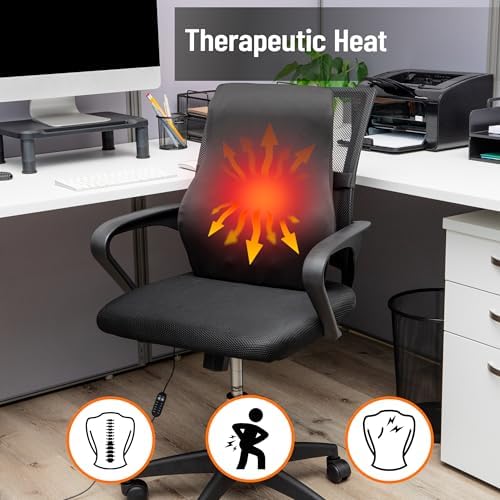 Mind Reader Heated Lumbar Support Cushion with Gentle Heat and Timer, Memory Foam Lower Back Pillow for Office Chair and Home Use, Black - Image 6