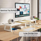 TEAMIX 42 inch Large Dual Monitor Riser, Extra Long Monitor Stand Riser Wide TV Stand Riser White Monitor Stand for 2 Monitors Wood & Steel Desktop Riser for Dual Screen Office Desk Organization - Image 3