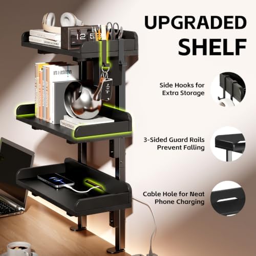 3-Tier Clamp on Wood Desktop Shelf, Adjustable Height Office Desk Organizer - Image 5