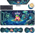 Keyboard Wrist Rest and Mouse Pad with Wrist Support Set Ergonomic Coaster,Memory Foam,Easy Typing Pain Relief,Large XL Desk Mat 31.5"x 11.8",Colorful Frog by CICPLKSE