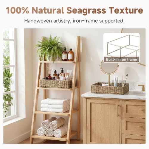 StorageWorks Large Seagrass Tray for Bathroom, Seagrass Storage Baskets for Shelves, Handwoven Natural Wicker Baskets for Organizing, 2-Pack - Image 3