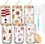 6 Pcs Christmas Glass Cup with Straw and Lid 16 oz Gingerbread by RimCereal