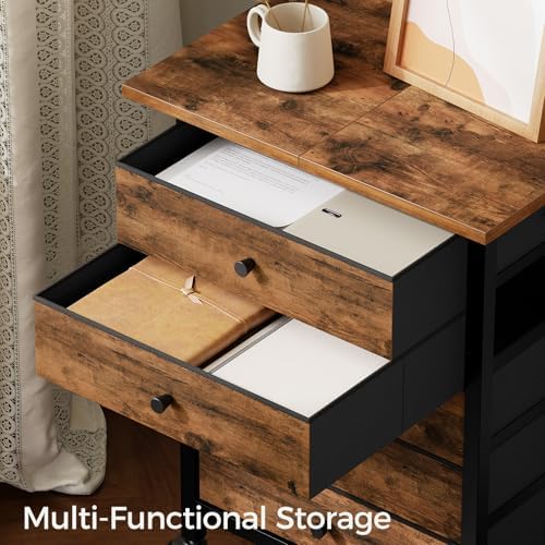 MAHANCRIS 5 Drawer File Cabinet,Rolling Filing Chest Cabinet with Wheels, Under Desk Storage Organizer, Printer Stand with Non-Woven Fabric Drawer, for Home Office, Study, Rustic Brown FCHR4801 - Image 5