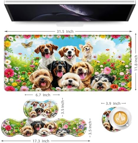 Keyboard Mouse Pad Set, Extended Gaming Mouse Pad+Ergonomics Keyboard Wrist Rest Support, Memory Foam, Easy Typing Pain Relief, 4Pcs XL Ultra Thick Desk Mat,Cute Dog - Image 6