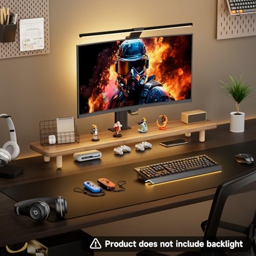 Dual Monitor Stand Riser, 39 Inch Extra Long Wooden Desktop Monitor Riser with Storage for 2 Monitors Ultra Strong Desk Shelf Organizer Riser Ergonomic for 2 Screens/Laptop/PC/TV/Printer -Light Walnut - Image 4