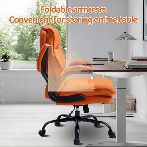 Comfy Office Chair Soft and Double Cushioned Ergonomic Computer Desk Chairs for Long Hours Executive Office Chair with Flip-up Armrests and Height Adjustment for Home Office Orange - Image 3