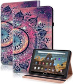 for Kindle Fire HD 10 Case 9th/7th/5th Generation 10.1 Inch (2019/2017/2015), PU Leather Wallet Cover with Pen Holder, Elastic Band & Card Slots for Kindle Fire HD 10 Case - Mandala by TUOLISG