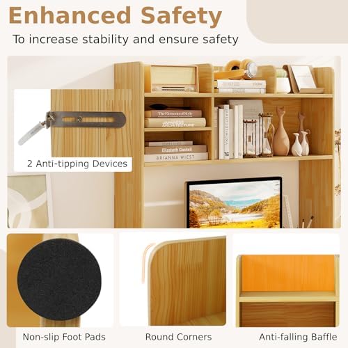BECOMFORT Desk Hutch, Desk Organizer Shelf w/ 6 Storage Compartments, up to 32” Monitor, Wooden Display Rack, Desktop Bookshelf for Vanity Dressing Tabletop College Dorm Home & Office - Image 7