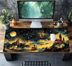 4-Piece Extended Large Mouse Pad Set for Women Men with Castle Night Design Includes 35.4 x 15.7 XXL Large Mouse Pad Keyboard Wrist Rest Mouse Wrist Support and Coaster for Office Home - Image 2