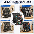 2 Pack Pegboard Display Stand, Metal Peg Board with 32 Hooks, Adjustable Angle & Foldable Design, Thick Steel Panel, Durable Tabletop Rack 16''x12'' for Vendor Display, Craft Show, Jewelry Display(Black silver) - Image 5