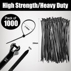 Blulu 7 Inch 1000 Pcs Black Cable Ties with Metal Tooth Self Locking - Image 2