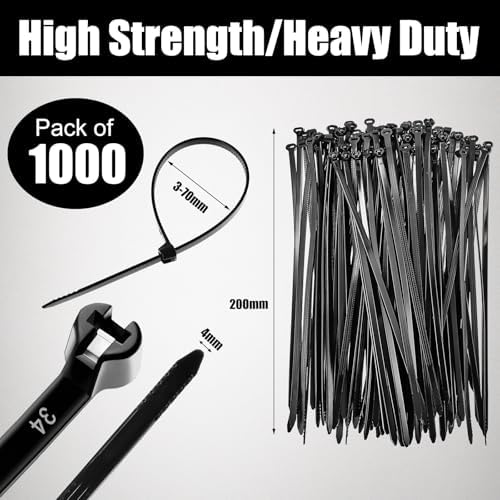 Blulu 7 Inch 1000 Pcs Black Cable Ties with Metal Tooth Self Locking - Image 2