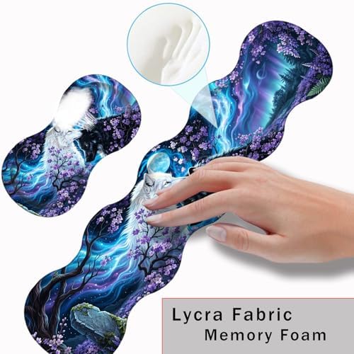 Keyboard Wrist Rest and Mouse Pad with Wrist Support Set Ergonomic Coaster,Memory Foam,Easy Typing Pain Relief,Large XL Desk Mat 31.5"x 11.8",Wolf Moon - Image 5