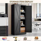 Black Metal Storage Cabinet, 63" Kitchen Pantry Cabinets for Office - Image 3