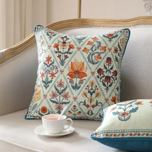 ISAENNE Linen Square Throw Pillow Cover,Set of 2,18"x18"-Floralsea A - Image 2