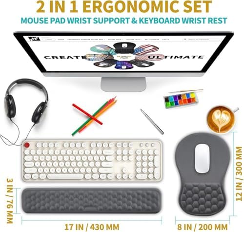 Hokafenle 2 in 1 Ergonomic Mouse Pad Wrist Support & Wrist Rest for Computer Keyboard Set, with Relieve Carpal Tunnel Pain Massage Bulge and Full Memory Gel Design (2In1 Set, Dark Gray) - Image 2