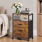 DEVAISE 2 Drawer File Cabinet with Lock, Wood Printer Stand, Rustic Brown - Image 2