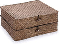 Hipiwe 2 Packs FLat Woven Wicker Basket Bin with Lid, Large Seagrass Baskes by Hipiwe
