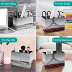 PU Leather Multi-Compartment Pen Holder Desktop Organizer Pencil Cup Storage Caddy for Office Home Supplies Wine Glass Rose Paris Paint - Image 4