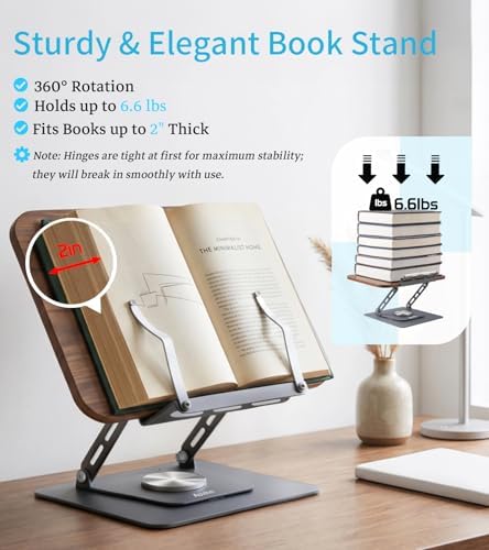 Aoviho Book Stand for Reading, 360° Rotating Book Holder with Page Clip - Image 3