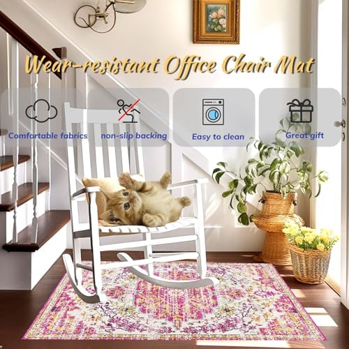 Office Chair Mat for Hardwood Floor, 48"x60" Anti-Slip Desk Chair Mat for Hard Floors, Under Desk Computer Rug for Rolling Chair, Easy Glide Floor Protector Mat for Home Office(Pink) - Image 4